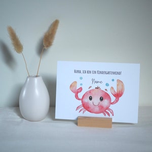 Cartão para o início do jardim de infância | Viva, sou uma criança do jardim de infância!, caranguejo | Cartão postal A6, cartão dobrável - personalizável