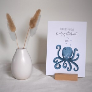 Cartão para o início do jardim de infância | Viva, sou uma criança do jardim de infância!, polvo | Postal A6, cartão dobrável - personalizável