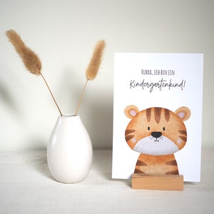 Tarjeta para el inicio del jardín infantil | ¡Hurra! ¡Soy un niño de jardín de infantes!, Tigre | Postal A6, tarjeta plegable - personalizable