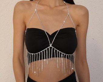 CHAÎNE DE CORPS STELLA - Chaîne de poitrine élégante, Bijoux de fête, Bijoux de corps, Chaîne de soutien-gorge bikini, Chaîne de corps sexy, Collier de chaîne de corps, Chaîne de cristal