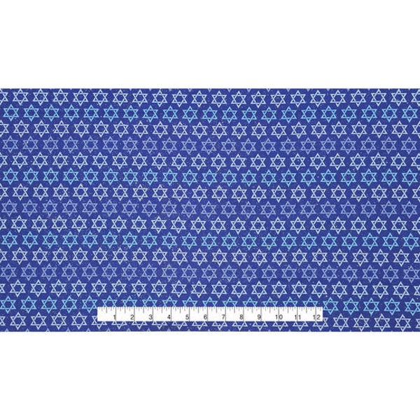 Hanukkah Star Of David Linear Blue & white stars royal blue background, cotton fabric. Fat quarters half yards sold seperately