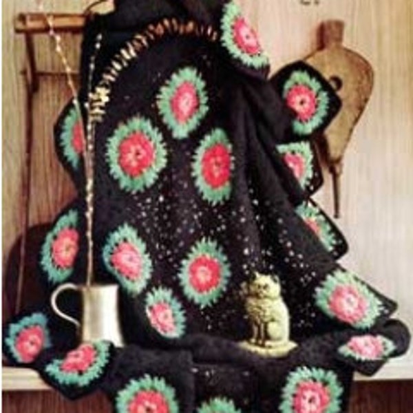 Easy Crochet Granny square blanket pattern digital instructions, Grannie crochet pattern Afghan 54x72 retro hippie look design *vintage 1940