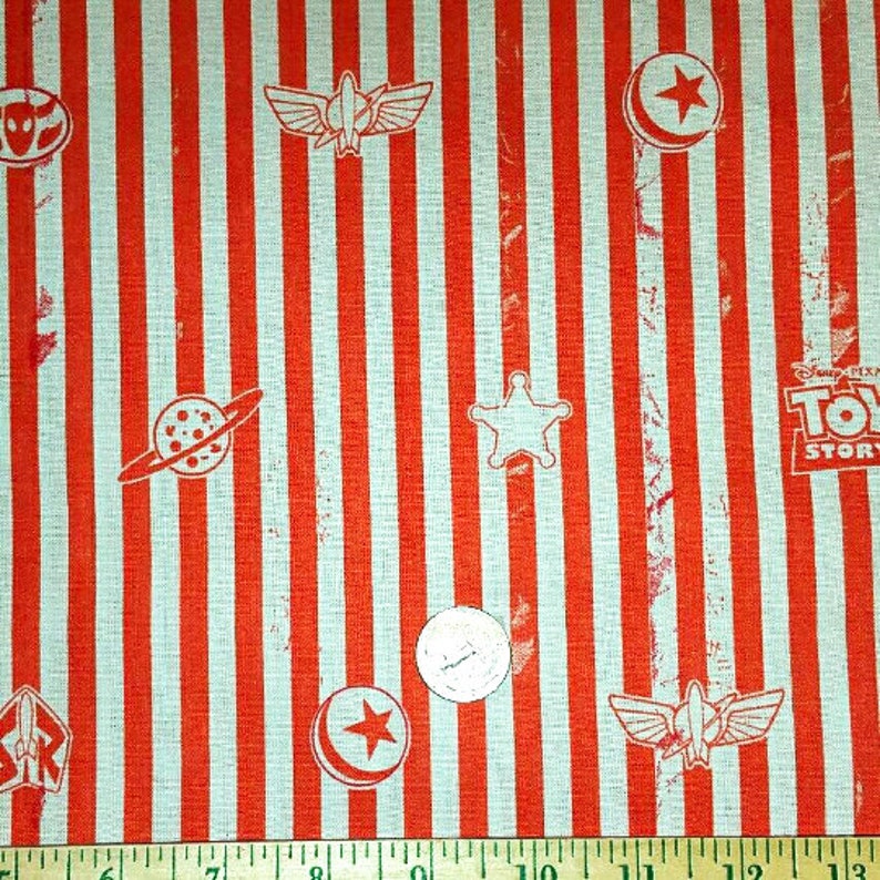 Toy story popcorn box with icons of movie. fat quarters, Hard to get out of print cotton fabric.Disney license characters fabric image 2