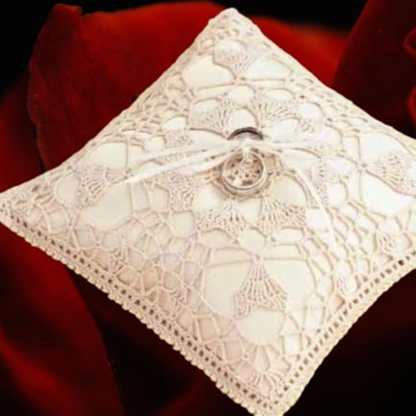 Crochet pattern wedding ring bearer pillow-fine lace crochet-use bridal colors to Crochet ring bearer cushion-Crochet skill intermediate