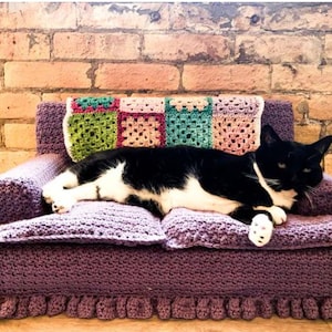 Crochet Cat Bed pattern-skill easy Crochet Cat couch 24Lx16w12t easily fits most cats-works for mid morning cat nap-mid afternoon nap image 1