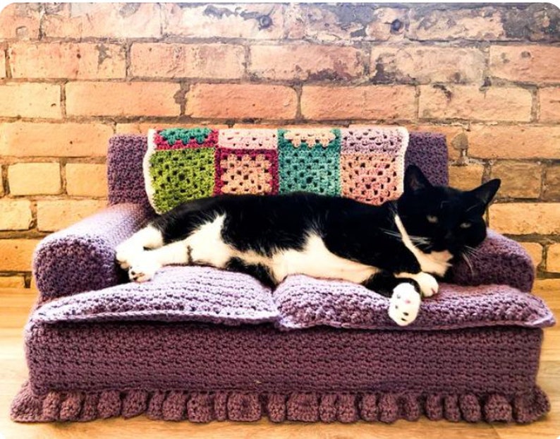 Crochet Cat Bed pattern-skill easy Crochet Cat couch 24Lx16w12t easily fits most cats-works for mid morning cat nap-mid afternoon nap image 1