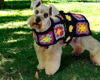 Crochet Dog Coat Sweater Pattern-Granny Square Dog Vest-Vintage 1970s boho pattern Fast easy Crochet Pattern digital pdf download