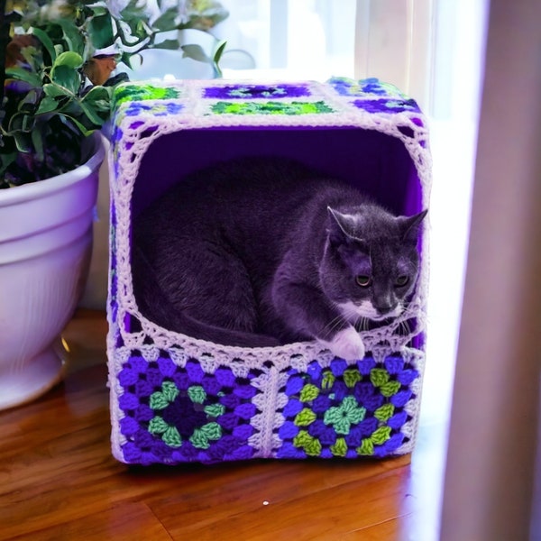Crochet Cat House-Granny Square Pattern for 12x12x14 cat house-A house for pet to feel like their own house-Crochet pattern easy skill.