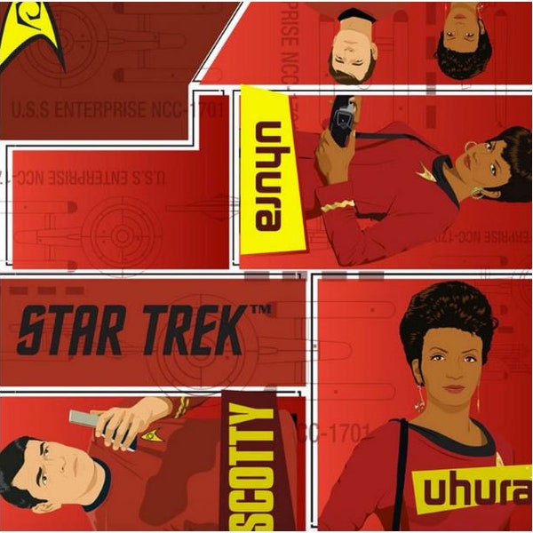 Star Trek orginal series, Uhura and Chekov. CBS licensed characters Hard to get out of print  cotton fabric. Fat quarters