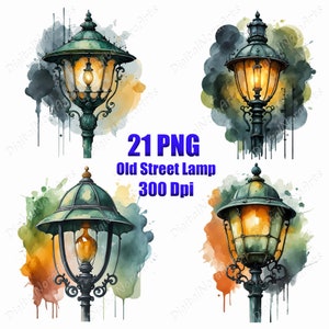 Oude straatlantaarn, logo, clipart, png, T-shirtontwerp, graffitistijl, vectorillustratie, Digital NoraArts