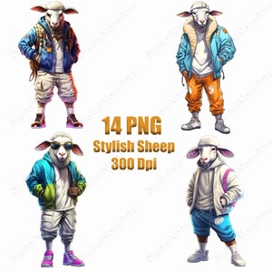 スタイリッシュな羊のキャラクターのクリップアート、png、Tシャツのデザイン、グラフィティスタイル、ベクターイラスト、DigitalNoraArts