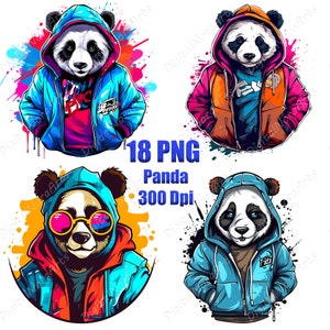 Hooded panda,logo,clipart,png,T-shirt design ,graffiti style,vector illustration,DigitalNoraArts