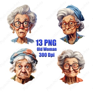 Grappige oude vrouw, logo, clipart, png, T-shirtontwerp, graffitistijl, vectorillustratie, DigitalNoraArts