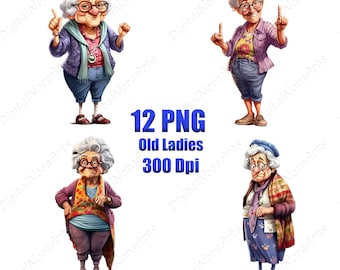 Old Ladies,logo,clipart,png,T-shirt design ,graffiti style,vector illustration,DigitalNoraArts