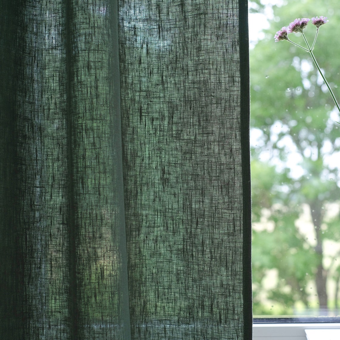 Green Linen Curtains Dark Green Curtain Custom Curtains Extra Long