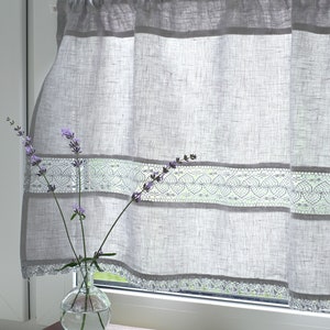 Linen cafe curtains farmhouse | Cafe curtains grey | Custom made curtains for kitchen | Brise Bise Lin | Scheibengardine Leinen