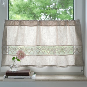 Linen cafe curtains | Cafe curtains beige natural | Custom made curtains for kitchen |  Cafe curtains for kitchen