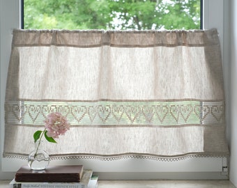 Linen cafe curtains | Cafe curtains beige natural | Custom made curtains for kitchen |  Cafe curtains for kitchen