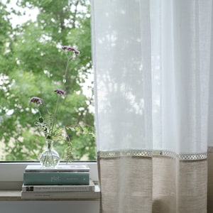 Boho curtains cream |  Linen curtains |  Custom extra long curtains with lace | Extra wide curtains