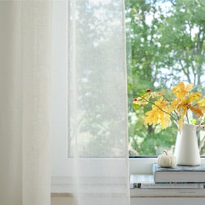 Sheer linen curtains | Semi sheer curtains | Custom curtains | Extra long curtains | Yellow linen curtains
