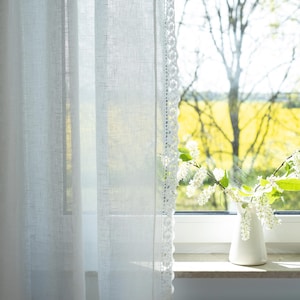 Boho curtains cream |  Linen curtains |  Custom extra long curtains with lace