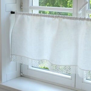 Linen cafe curtains | Cafe curtains custom made for kitchen bathroom | Scheibengardinen Leinen | Brise Bise en Lin