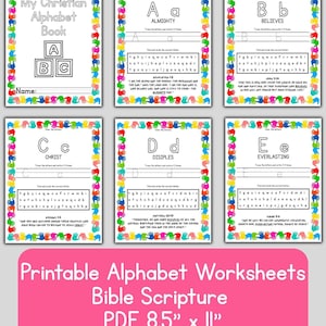 Bible Verse Tracing Pages for Kids | Printable Alphabet Scripture Worksheets | Christian Handwriting Practice | Sunday School Activity