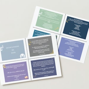 Ensemble de 20 Cartes Flash islamique Adkar Al-Massa - Invocations du Soir
