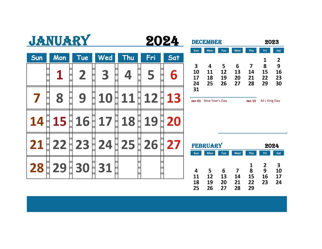 2024 Calendar With US Holidays, A4 Size PDF Calendar, Excel Calendar