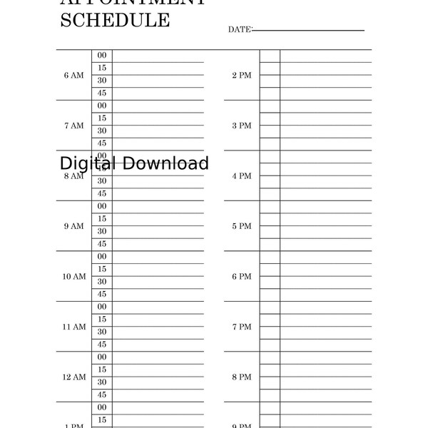 Organisez votre journée avec ce programme de rendez-vous quotidien pratique, imprimable au format A4. Notez les réunions, les rendez-vous et les tâches.