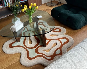 Onregelmatig amoeba-vormig tapijt (The Valley Rug) Handgetuft 100% wol | Vloerkleed voor thuis, slaapkamer, woonkamer, kinderkamer