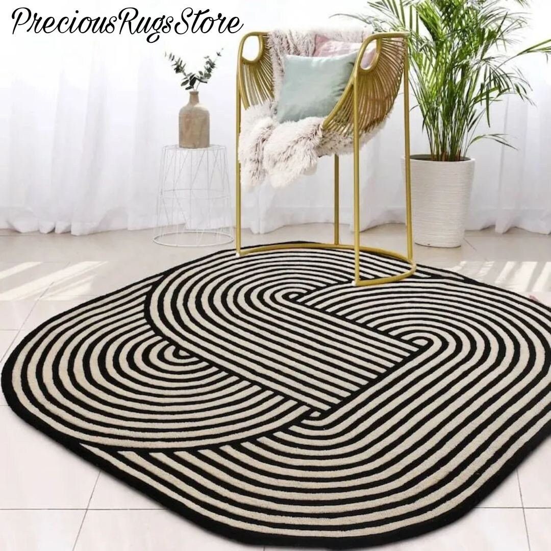 Intinity Rug Infinity Pattern Rug, Hand-tufted Black & Ivory Wool, Elegant Stripes ...