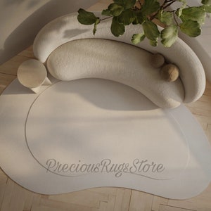 Monochromatic Modern Abstract Irregular kidney Shape Woolen HandTufted Designer luxurious Area Rug for Living Room Bedroom Curved Design