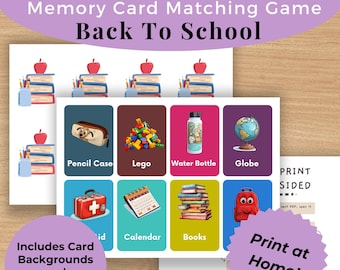 More Back To School Concentration • 16 Memory Matching Game Cards • Pairs Montessori FlashCards PDF Printable Cards preschool Toys Flashcard