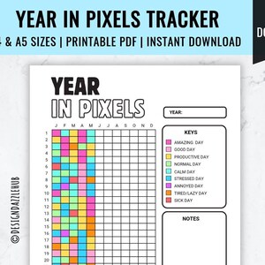 Afdrukbare stemmingstracker | Jaar in pixels | Dagelijks dagboek voor stemmingstracking | Kant-en-klare Bullet Journal-pagina's | Dagelijkse gevoelens-tracker | Plannerpagina