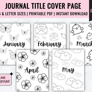 Printable Journal Title Cover Page | Printable Planner | Cute Title Page | 12 Month title Pages | Bujo Journal Pages