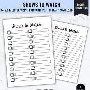 Shows to Watch | Bullet Journal Page Ideas | Digital Show Planner | TV Show to Watch | TV Program Review | Shows Log | Planner Page