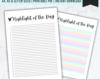 Highlight of the Day Printable: Memory Tracker Journal Page (PDF Download)