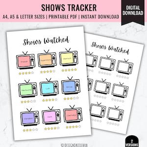 Shows Tracker Journal Printable | Premade Bullet Journal Pages | Digital Show Planner | TV Show to Watch | TV Program Review | Shows Log