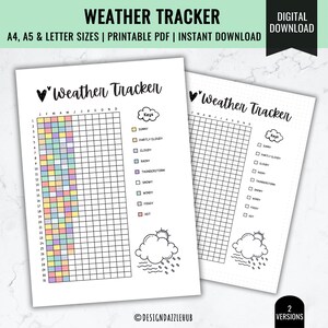 Weather Tracker Printable | Bullet Journal Page Ideas | Weather Tracker Template | Daily Weather | Weather Journal Pages | Weather Log