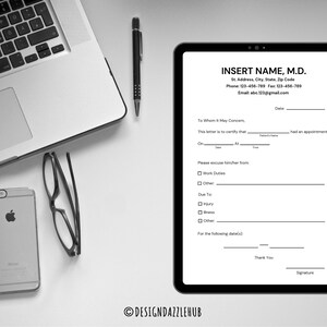 Editable Doctor Excuse Note Template for Work | Customizable Printable ...