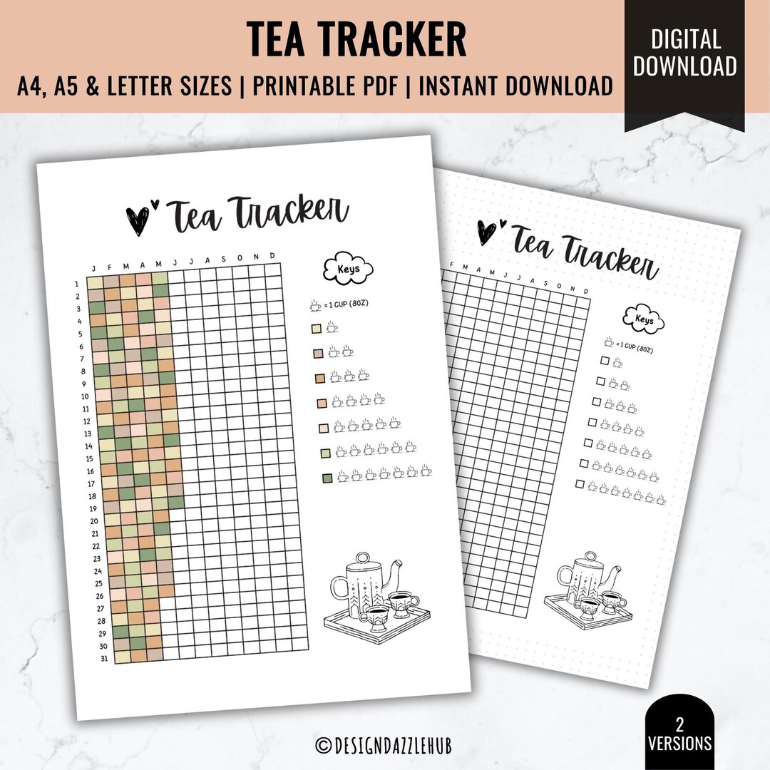 Tea Tracker Printable: A4, A5, US Letter Sizes (PDF Download) - Etsy