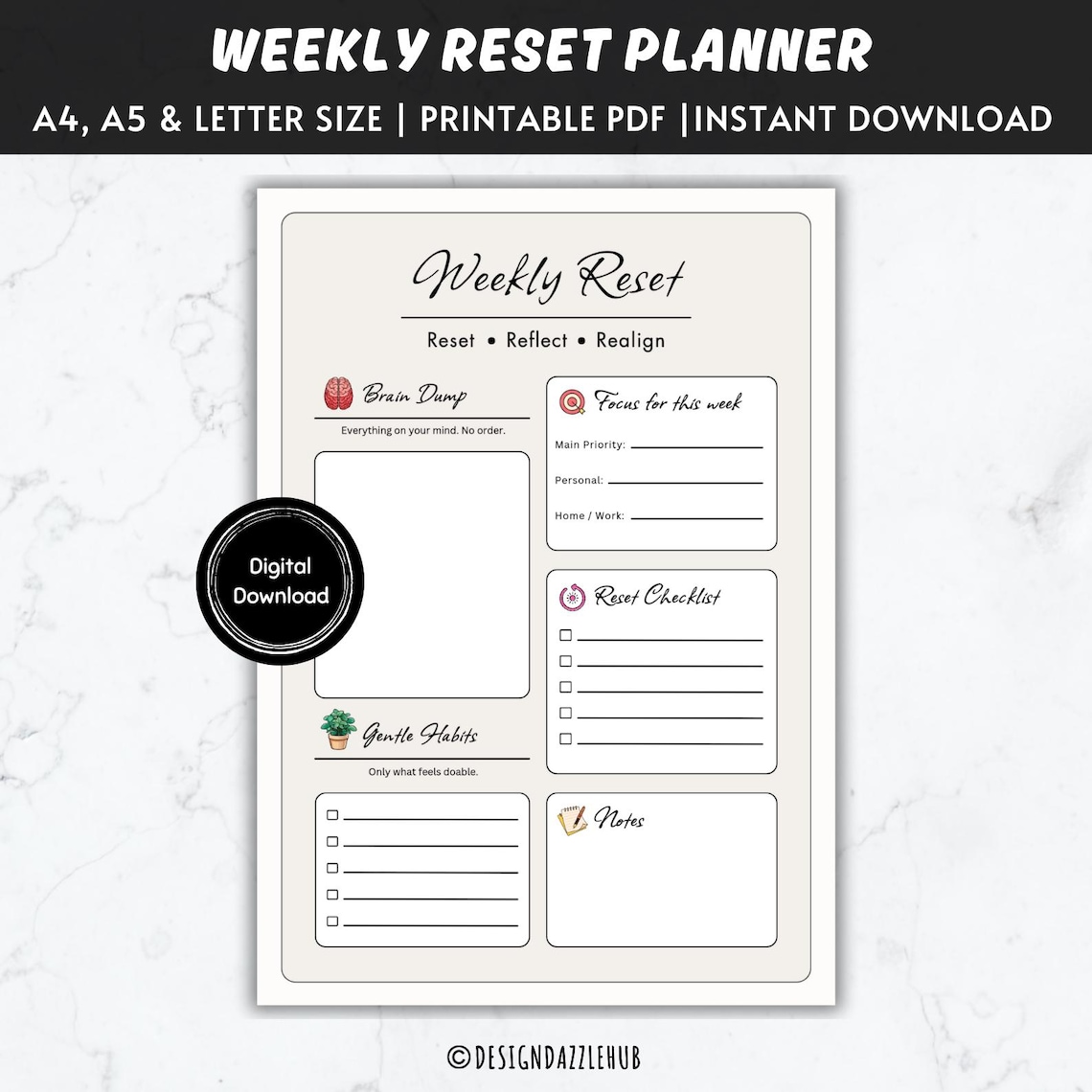 Weekly Reset Planner Printable | Gentle Reset Checklist for Overwhelmed ...