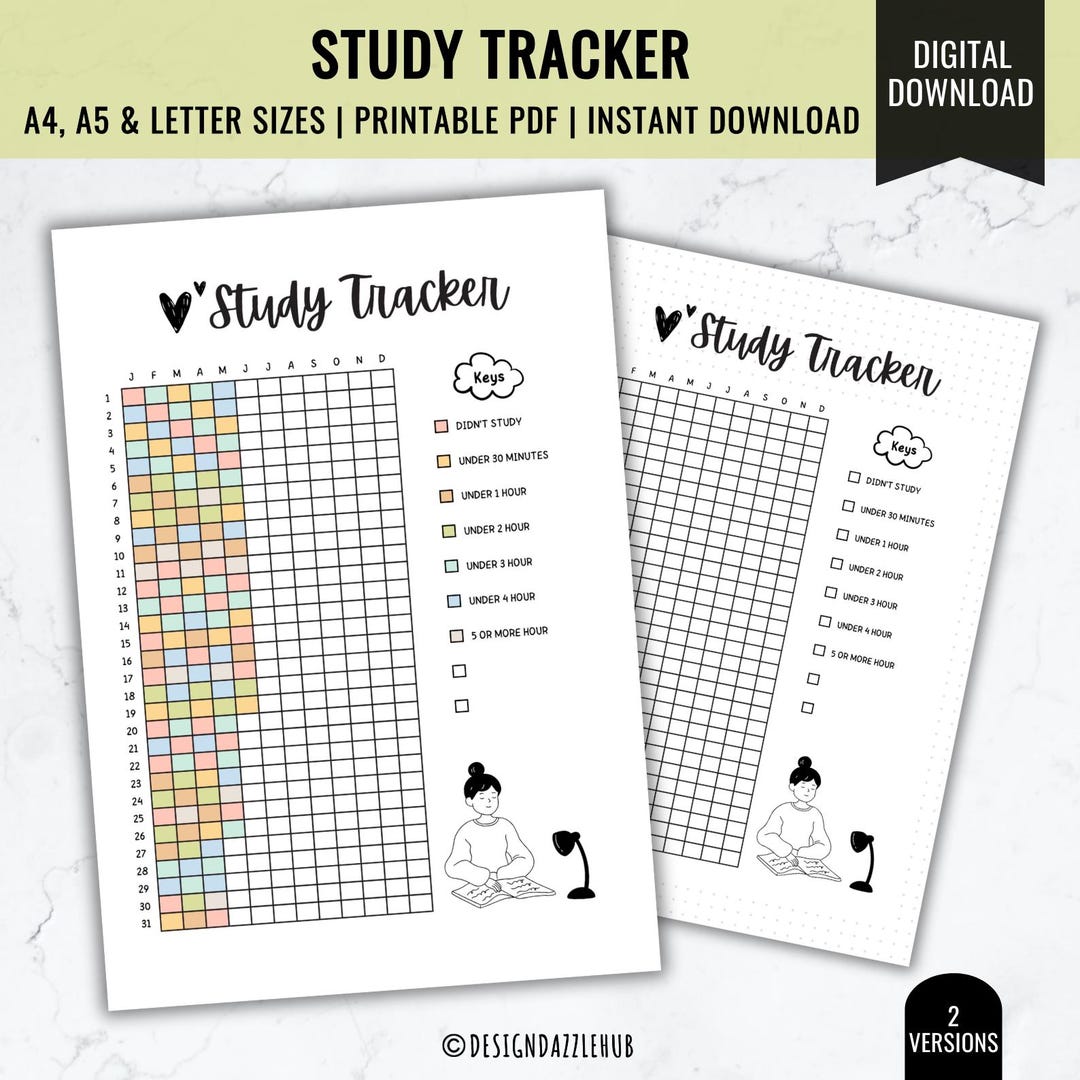 Printable Study Tracker | Bullet Journal Planner (digital Download) - Etsy