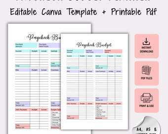 Paycheck Budget Planner Printable | Weekly Biweekly Budget Tracker (Digital Download)