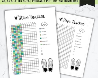 Steps Tracker Printable: Fitness Goal Planner Page (Digital Download)