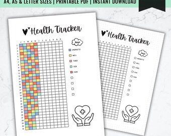 Afdrukbare gezondheidstracker: medisch logboek, stemmingstracker (pdf-download)