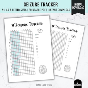 Afdrukbare aanvalstracker | Ideeën voor Bullet Journal-pagina's | Inbeslagnemingsgrafiek | Medische symptoom- en gezondheidstracker | Bewustzijn van aanvallen | Inbeslagnemingswaarschuwing