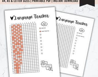 Language Learning Tracker | Printable Bullet Journal Page (Digital Download)