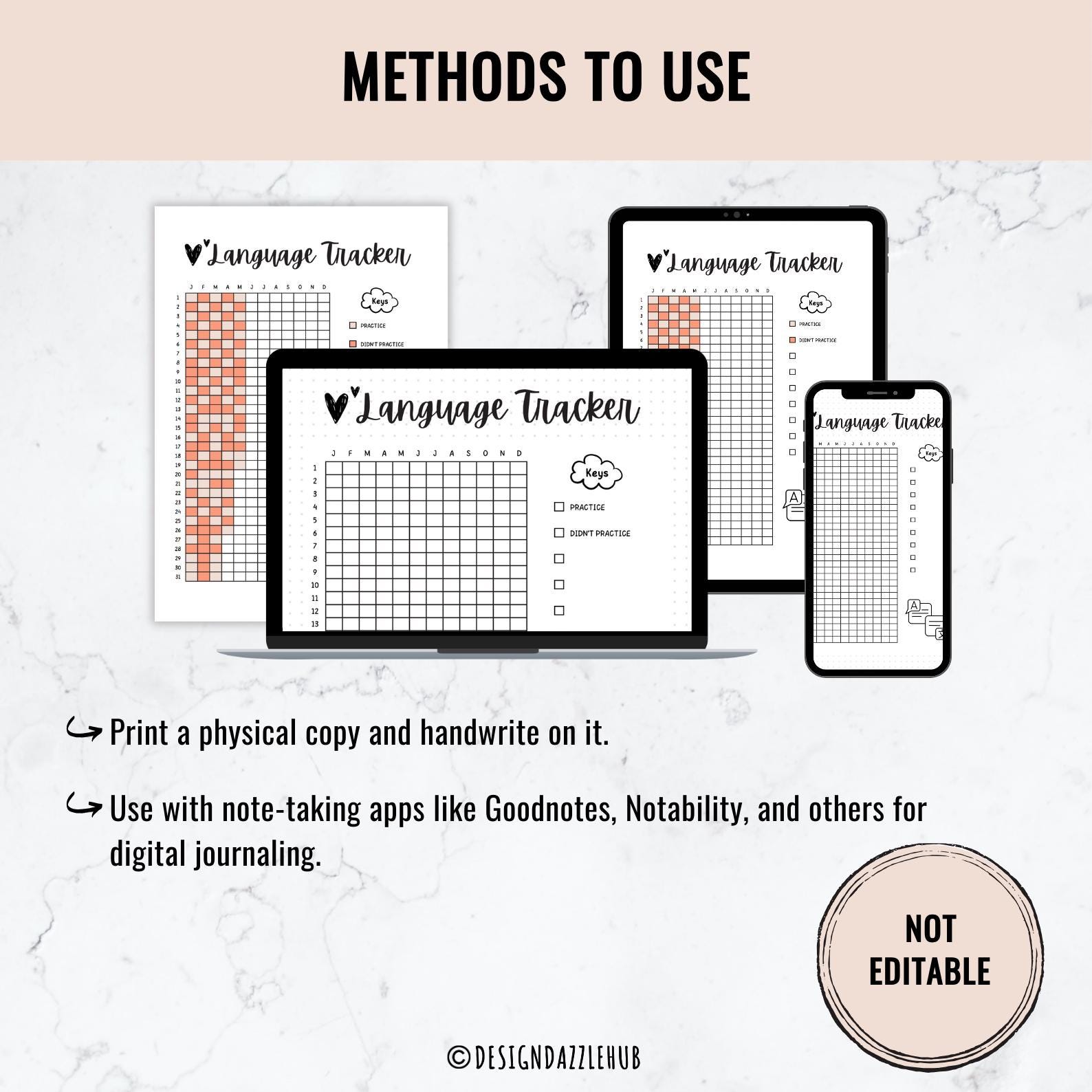 Language Learning Tracker | Printable Bullet Journal Page (digital ...